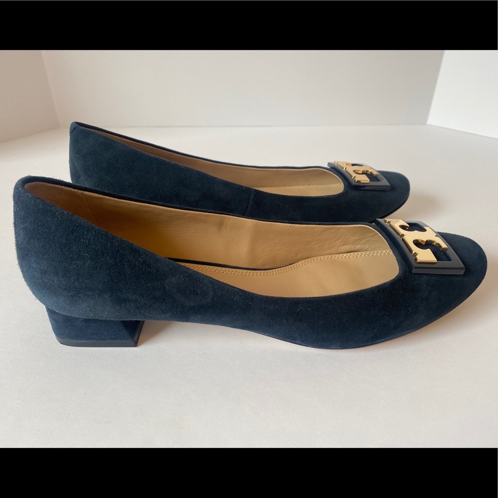 NEW TORY BURCH Gigi Block Heel Navy Suede Pump Heels SZ 7.5